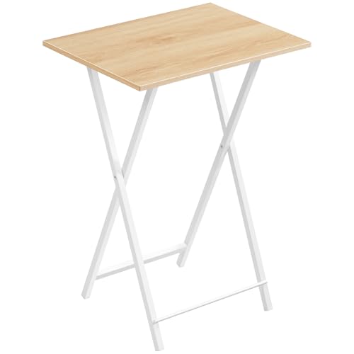 HOOBRO Folding TV Table, TV Tray, Stable Snack Table for Small Space, Portable Sofaside Desk, Easy Assembly and Storage, Ideal for Snacks and Meals in Living Room, Natural and White, WN15BZ01 - color: Natural + White