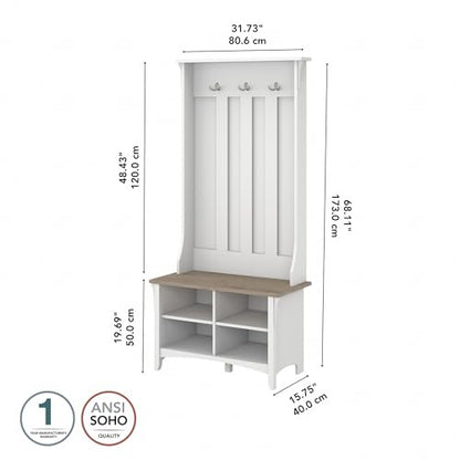 Bush Home Salinas Hall Tree with Shoe Storage Bench in Shiplap Gray and Pure White, Multi-Purpose Home Organizer, Entryway Solution with Seating and Hooks - color: Shiplap Gray/Pure White