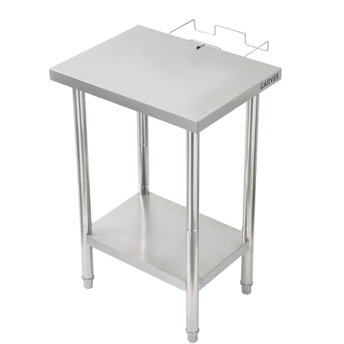 Garvee Stainless Steel Straight Edge Work Table 24 inch Double Layer with Garbage Shelf, Heavy Duty Commercial Prep Table, 24x18x35 inch, 0.7mm Thick - size: 24*18*35 inch - with trash rack
