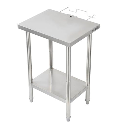 Garvee Stainless Steel Straight Edge Work Table 24 inch Double Layer with Garbage Shelf, Heavy Duty Commercial Prep Table, 24x18x35 inch, 0.7mm Thick - size: 24*18*35 inch - with trash rack