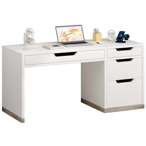 MaverickFurni 52 Inch White Desk with 4 Drawers, Computer Desk with Storage for Small Spaces with Storage File Drawer, Small Home Office Desk with Drawers for Bedroom - color: White, size: 52 Inch