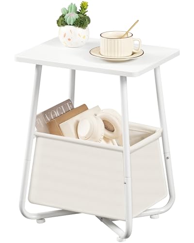 CHOEZON Nursery Side Table with Removable Fabric Basket, Small Side Table for Small Spaces, Nursery Nightstand for Couch, Bedroom, Living Room, White TBZ13WB - color: White