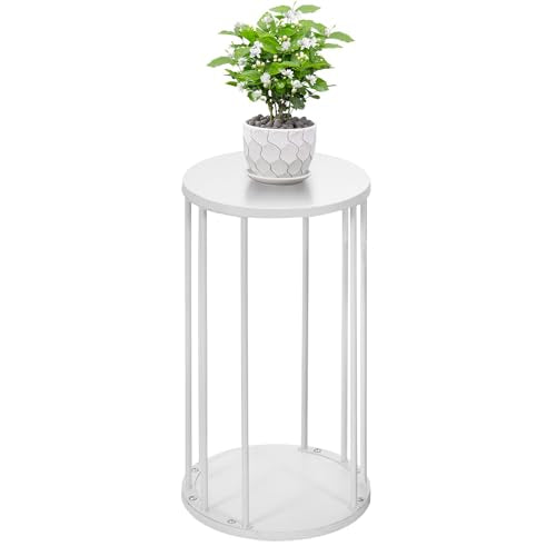 Plant Stand Indoor,small plant stool,Flower Pot Corner stand holder,Mid Century Heavy Duty Metal Tall Home Decor,Modern Round End Table,Small Rustic Display Stand for Living Room,Bedroom(White,21In) - color: 55cm white
