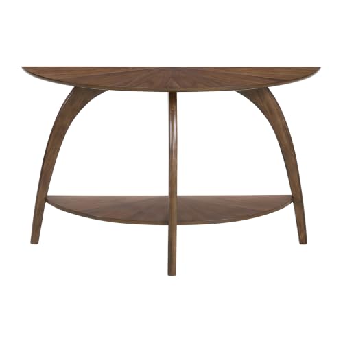 Martin Svensson Home LAX Mid Century Wood Sofa Console Table, Walnut Brown | Retro Modern, Half-Moon Table with Lower Shelf, for Living Room or Entryway - color: Walnut Brown
