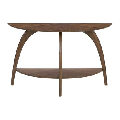 Martin Svensson Home LAX Mid Century Wood Sofa Console Table, Walnut Brown | Retro Modern, Half-Moon Table with Lower Shelf, for Living Room or Entryway - color: Walnut Brown