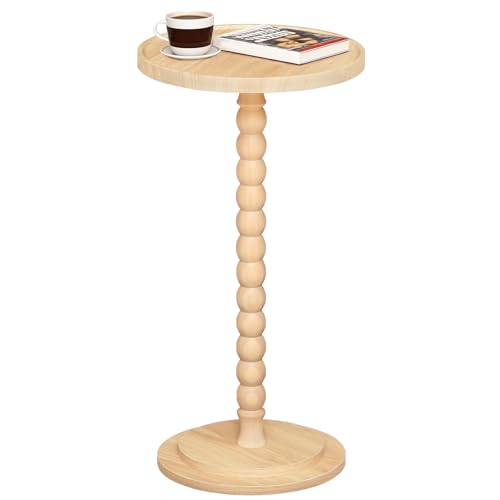 HOOBRO Round Side Table, Small Drink Table for Small Space, Nightstand with Solid Wood Accent Leg, Stable Pedestal, Easy Assembly, for Living Room, Bedroom, Sofa Couch, Corners, Natural NL187BZ01 - color: Natural