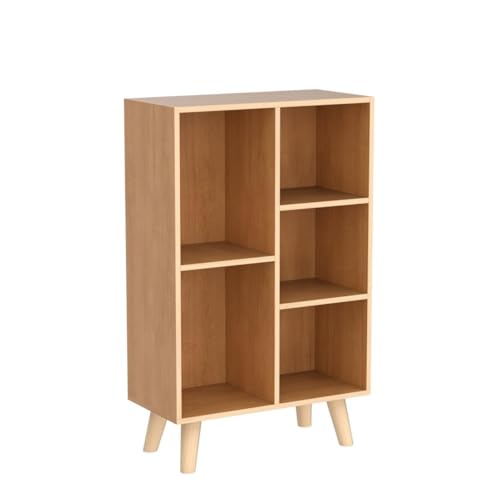 IOTXY Wooden Open Shelf Bookcase - 3-Tier Bookshelf with Legs, Pear Yellow | Nordic Minimalist Style, MDF Material, Raised Solid Wood Legs, 5 Storage Cubes Display, Floor-Standing Cabinet Organizer - color: Pear Yellow, size: 50CM Legs