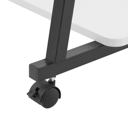 3 Tiers Rolling Computer Desk, 31.5 Inch Home Office Desk with 4 Wheels & 4 Foot Pads, Mobile Small Computer Desk, Student Study Table for Small Space Bedroom (White+Black) - color: White+black