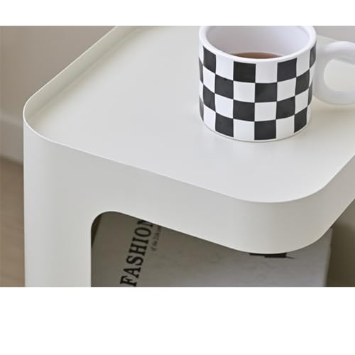Modern Side Table, Small End Table for Small Spaces, Metal Nightstand with Storage Shelf, Space-Saving Bedside Table Accent Table Drink Tables for Living Room, Bedroom, No Assembly Required - color: White Trumpet