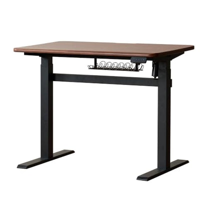 Solid Wood Electric Height Adjustable Standing Desk, Walnut Rubber Wood Home Office Sit Stand Desk with Cable Management Tray for Study Living Room 39.37" W - color: Walnut-rubberwood Electric Height Adjustable, size: 39.37"W