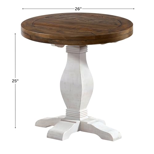 Napa Solid Wood Farmhouse Rustic Reclaimed Natural and White Stain Round End Side Accent Living Room Table, Nightstand Bedside 26" W x 26" D x 25" H | Farmhouse Rustic, Pine Wood, Round Side Table, Nightstand, 2" Plank Top, for Living Room or Bedside, 26"