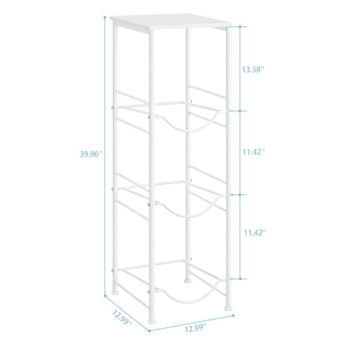 OYEAL 5 Gallon Water Bottle Jug Holder 3-Tier Water Bottle Holder Organizer with Top Shelf, Heavy Duty Water Dispenser Stand Rack for Kitchen Living Room Office, White - style: Round Tube White