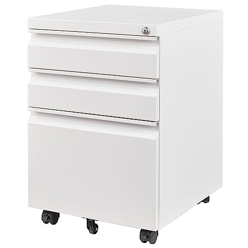 Letaya 3 Drawer Mobile File Cabinet with Lock, Under Desk Metal Filing Cabinets for Home Office Organizer Letters/Legal/A4(Fully Assembled-White) - color: White, size: 14.57"W X 17.32"D X 24.40"H