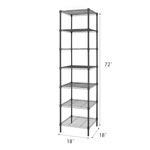 Finnhomy Heavy Duty 7 Tier Wire Shelving, 18x18x72 inches 7 Shelves Storage Rack with Thicken Steel Tube, Pantry Shelves for Storage, Adjustable Metal Shelving Unit, NSF Certified, Black - size: 72"H-Black