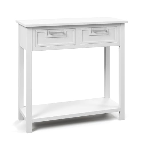 GOFLAME Console Table with 2 Drawers, 31” Entry Table with Storage Shelf, Modern, Narrow Sofa Table for Living Room, Hallway, Entrance (White)