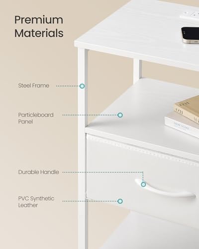 SONGMICS BELLAH Collection - Nightstand with Charging Station and App-Controlled Adjustable LED Lights, Bed Side Table, 1 Drawer and 2 Open Shelves, Modern, Cloud White and Snow White ULGS301WH01S - color: Cloud White + Snow White, size: 1 Drawer