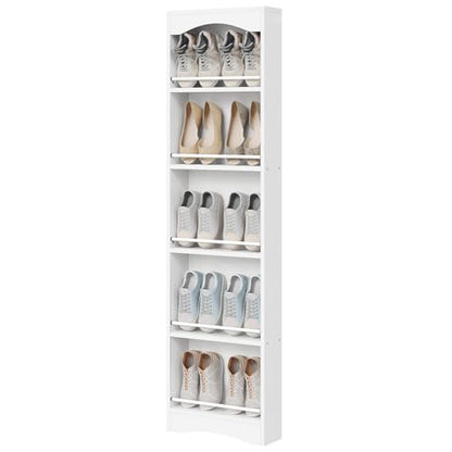 YATINEY Tall Narrow Shoe Rack, Vertical Behind Door Shoe Organizer, White | Wooden Skinny Shoe Shelf with Open Storage for Small Spaces, 6-tier Shoe Storage for Standing Shoes, Space Saving