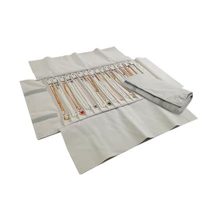 Travel Necklace Organizer, Portable Jewelry Storage Case, 16 Slots | No Tangle, Double Elastic Band, Roll Up, Lightweight, Jewelry Roll Bag for Chains Bracelets, Claimond Veins, Beige