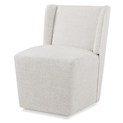 KISLOT Upholstered Dining Chairs Set of 1 with Casters, Wingback Modern Side Armless Deskchair with Rollers for Diningroom Bedroom Livingroom Reading Room, Linen Fabric - color: A Linen Fabric, size: Set of 1