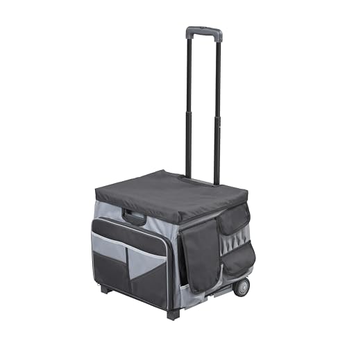 Folding Mobile Utility Cart, Canvas Organizer Bag, Black/Grey | Durable plastic, 30 compartments, adjustable handle, 40 lb capacity, collapses to 3" thick, rolling wheels for easy transport - color: Black/Grey