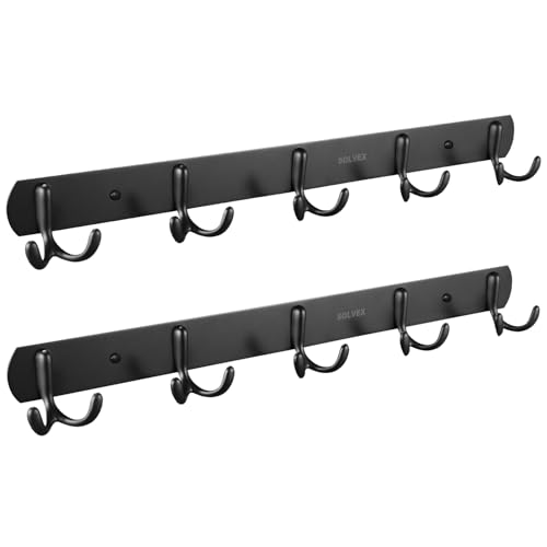 SOLVEX Coat Rack Wall Mount,2 Pack Coat Hooks Wall Mount, Hat Rack Key Holder Bag Hanger for Wall,Wall Hooks for Hanging,Purse Hanger Towel Hooks for Bathroom SP-60303-N - color: Black, size: 2 Pack-5 Hooks