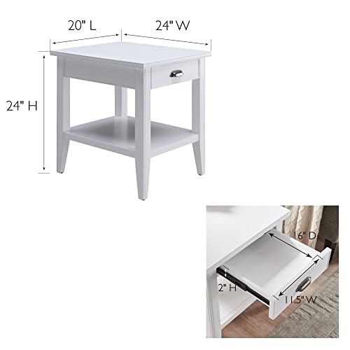 Leick Home Laurent 20 in. Solid Wood End Table with Shelf and Drawer, White, 10507-WT - color: White