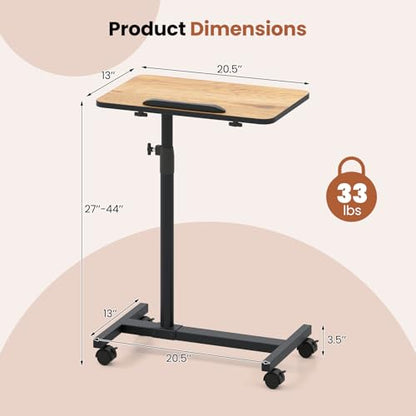 Giantex Overbed Table with Wheels, Medical Adjustable Bedside Table, Mobile Standing Desk, Portable Laptop Table for Small Spaces, Bed Trays Table for Eating Home and Hospital (Natural) - color: Natural