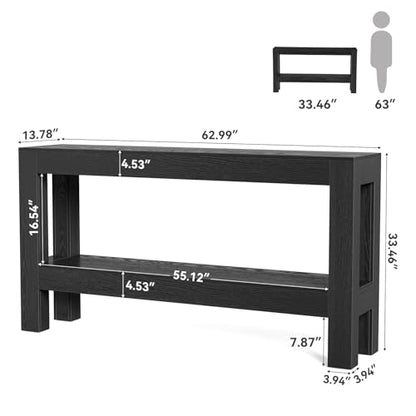 LITTLE TREE 63-Inch Black Console Table for Entryway, Narrow Long Wooden Entry Table for Living Room, Hallway, Sofa, Entrance, Foyer, Behind Couch with 2-Tier Storage Shelves - color: Black