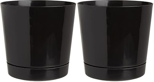 Novelty Majestic Full Depth Round Cylinder Pot, Glossy Black, 8-Inch (10088) (Pack of 2) - color: Black, size: 8 Inch (Pack of 2)