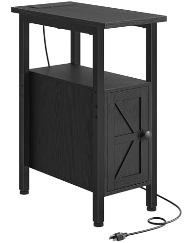 CHOEZON Farmhouse End Table, Narrow Side Table for Small Spaces, Slim Nightstand with Charging Station, with 2 AC Outlets, 1 USB and 1 Type-C Port, for Living Room, Bedroom, Black TBZ08UBB - color: Black