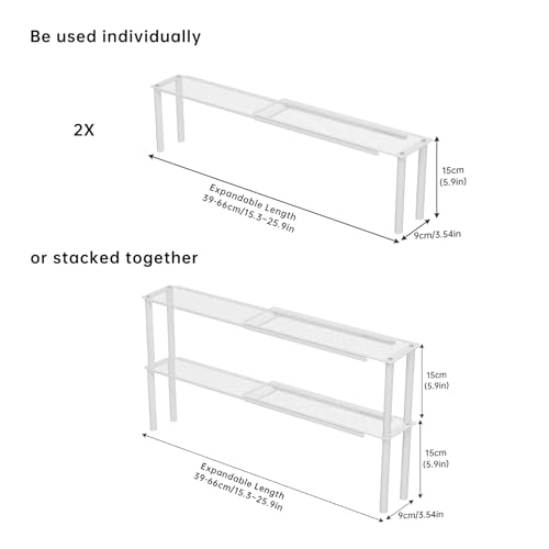 Expandable Window Shelf for Plants Kitchen Sink Organizer Stackable Narrow Shelves Kitchen Countertop Holder Mesh Design (2, White)