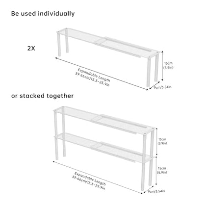 Expandable Window Shelf for Plants Kitchen Sink Organizer Stackable Narrow Shelves Kitchen Countertop Holder Mesh Design (2, White)