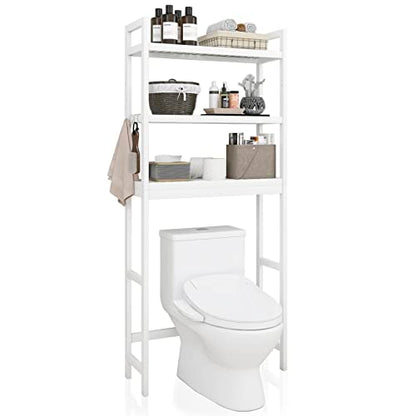 SMIBUY Bathroom Storage Shelf, Bamboo Over-The-Toilet Organizer Rack, Freestanding Toilet Space Saver with 3-Tier Adjustable Shelves (White) - color: White