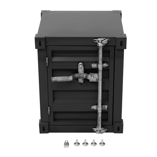 Industrial Style Container Cabinet, Iron Bedside Table with Lock, Shipping Container Style End Table, Wrought Iron Container Side Table for Living Room Bedroom Office (Black) - color: Black