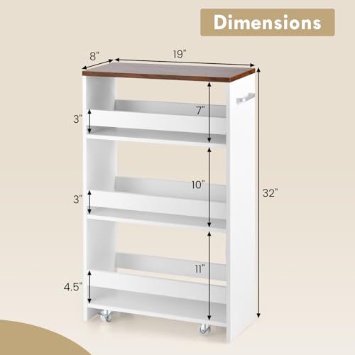 LOKO 4-Tier Rolling Storage Cart, 8 Inches Slim Kitchen Cart on Wheels with Open Shelves & Handle, Laundry Room Cart Between Washer and Dryer, for Bathroom Next to Fridge (White & Rustic Brown) - color: White & Rustic Brown