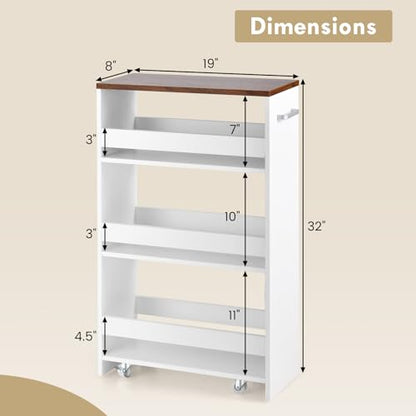 LOKO 4-Tier Rolling Storage Cart, 8 Inches Slim Kitchen Cart on Wheels with Open Shelves & Handle, Laundry Room Cart Between Washer and Dryer, for Bathroom Next to Fridge (White & Rustic Brown) - color: White & Rustic Brown