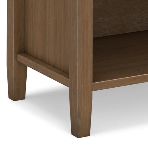 SIMPLIHOME Warm Shaker Nightstand - 24 inch Wide Solid Wood Bedside Table in Rustic Natural Aged Brown, Transitional Side Table or End Table with 2 Drawers, Open Shelf, Bronze Knobs and Tapered Legs - color: Rustic Natural Aged Brown
