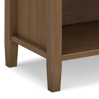 SIMPLIHOME Warm Shaker Nightstand - 24 inch Wide Solid Wood Bedside Table in Rustic Natural Aged Brown, Transitional Side Table or End Table with 2 Drawers, Open Shelf, Bronze Knobs and Tapered Legs - color: Rustic Natural Aged Brown