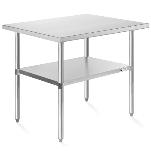 KUTLER Stainless Steel Table 30 x 48 Inches, NSF Heavy Duty Commercial Kitchen Prep and Work Table with Undershelf for Restaurant, Hotel, Home - size: 30" x 48"