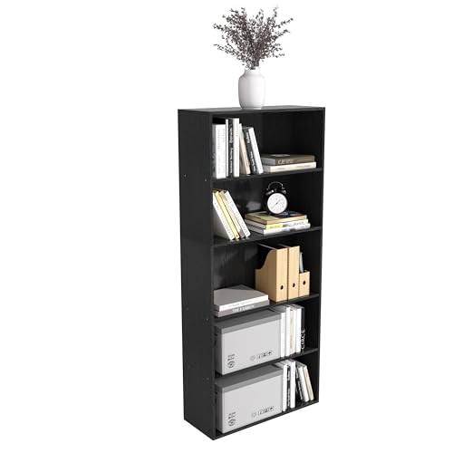 5 Tier book shelf,5 Cube Storage Organizer,5 Tier Cube Low Bookcase Freestanding Storage Display Organizer, 54 Inch Versatile Cubes Shelf and Cubby Storage for Any Space (Black, 5 Cube-W(23.6inch) - color: Black, size: 5 Cube