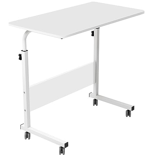 Side Table, 31.5in Adjustable Laptop Stand Portable Cart Tray Bedside Computer Table, Sofa Side Bed Table with Wheels, White - color: White, size: 31.5 inches
