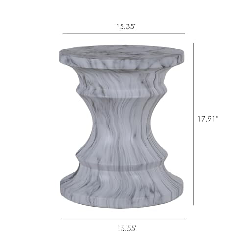 Stone Side Table,Round Faux Marble Side Table,Modern Small Stone End Table for Balcony (White-15.35"-5) - color: White-15.35"-5