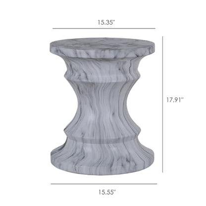 Stone Side Table,Round Faux Marble Side Table,Modern Small Stone End Table for Balcony (White-15.35"-5) - color: White-15.35"-5