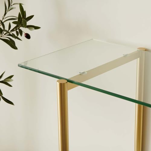 LumFurn Glass Console Table for Living Room, Foyer & Entrance, 2-Tiers Mid-Century Modern Sofa Table with Clear Glass Top, White Marble Finish Wood Shelf and Gold Finish Frame - color: Clear & White Marble, size: L41" Sofa Table