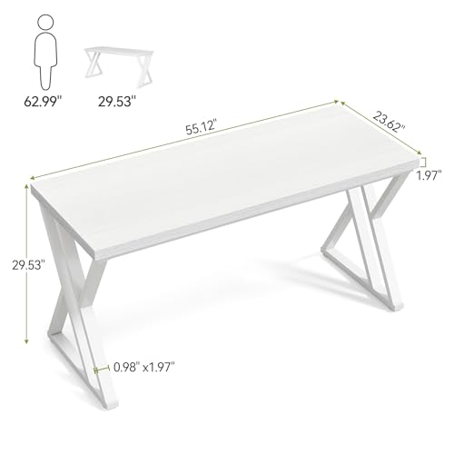 LITTLE TREE 55 Inch Large Simple Industrial Computer Desk Study Writing Table Home Office Workstation,White - color: White