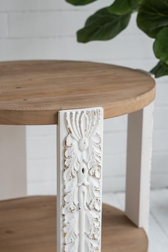 20'' Wood Side Table End Table 2-Tier for Living Room, Modern Contemporary Farmhouse Style for Bedroom, Carved Leg & Easy Assembly, Brown & White - color: 20in-brown & White