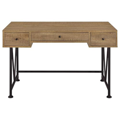 Coaster Home Furnishings - Analiese - Wood - 3-Drawer Writing Desk with Metal Legs, and V-Bracing Profile - Home Office - 47-Inch - Mango - 802001 - color: Mango