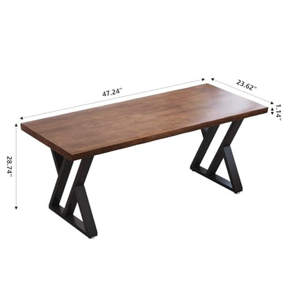 tiedingdingjiajuSolid Wood Desk 47 Inch, Rustic Wooden Writing Desk with Sturdy Metal Frame,Modern Simple Design Executive Real Wood Computer Desk for Home Office, Bedroom & Living Room - size: 47.24in