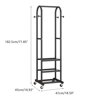 Dttwacoyh Clothing Rack with Wheels,Narrow Metal Garment Rack,Black | Easy to install, 71.8 Inches Display Rack with 4 Side Hooks & 3 Shelves,for Small Flats, Bedroom, Entryway,Black Clothes Rack - color: Black