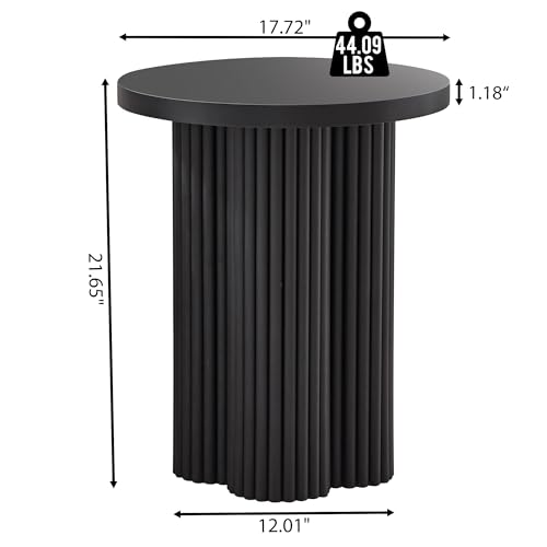 Round Fluted End Table, 17.7'' Mid Century Modern Side Table, Circle Bedside Tables Drink Table Wood Nightstand for Small Spaces, Living Room (Black-1PCS) - color: Black-1pcs